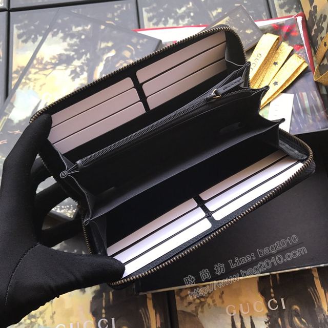 Gucci包 古馳錢包 548058黑全皮 2019早春新款 Signature系列貓頭五金卡包 Gucci長錢包  gudj1046